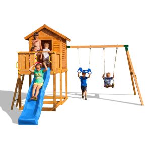 Aire de jeux MyHouse Move avec cabane, balançoire, toboggan de Fungoo