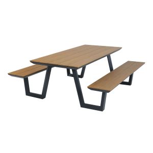 Table de pique-nique avec 2 bancs Anthracite - Polywood aspect teck Nori Axi