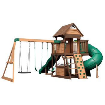 Aire de jeux en bois avec toboggan droit et tubulaire Cedar Cove Backyard