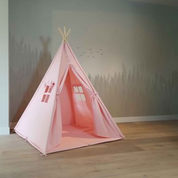 Tente tipi rose pour enfant bois FSC et coton Alba de Sunny