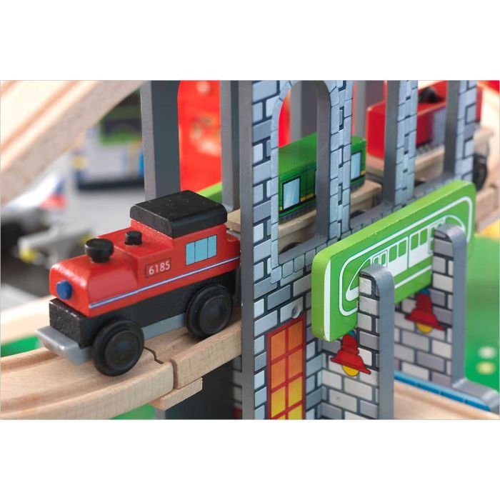 Train véhicule monde miniature circuit table de jeu activité 85 pièces en  bois jouet pour enfant naturel Teamson Kids PS-T0004.